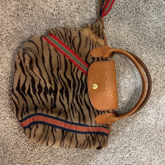 Longchamp Limited Edition Le Pliage Dyed Fur Tote Bag Fur Leather Nylon - Picture 1 of 4